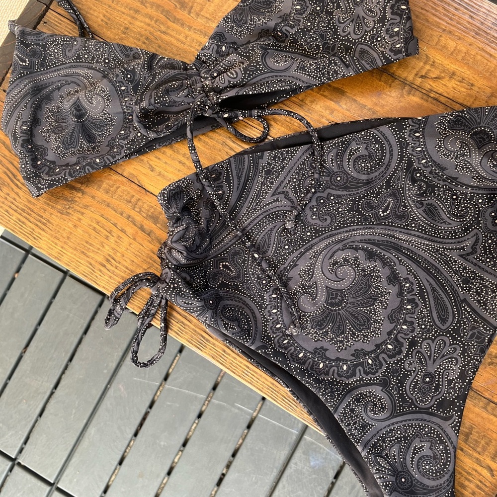 Amuse Society Black Bikini Set with Intricate Design